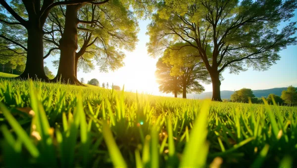 Sunlit Meadow Beneath Tall Forest Trees