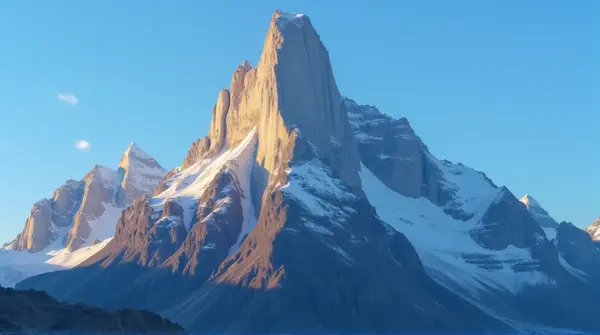Sunlit Mountain Peak With Sharp Ridges