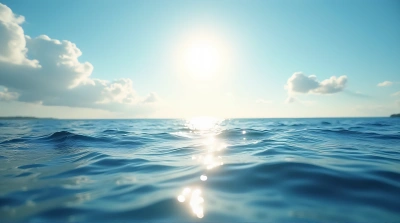 Sunlit Ocean Horizon Under Clear Sky