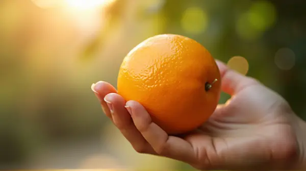 Sunlit Orange Clasped Outdoors With Soft Background