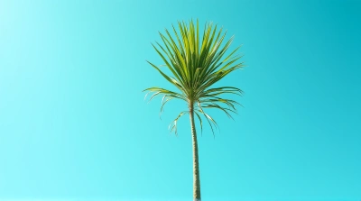 Sunlit Palm Frond Against Clear Blue Sky