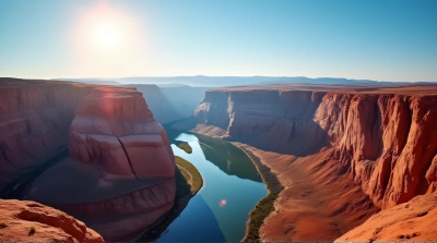 Sunlit Red Cliffs With Winding River Reflections