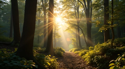 Sunlit Woodland Scene With Textured Bark And Patterns
