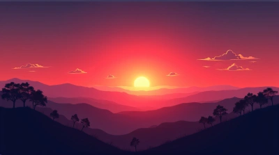 Sunset Over Rolling Hills With Vibrant Sky