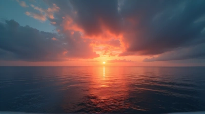 Sunset Reflection Over Calm Water Surface