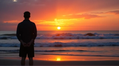 Sunset Silhouette At Coastal Horizon With Surf
