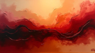 Swirling Crimson And Umber Abstract Art