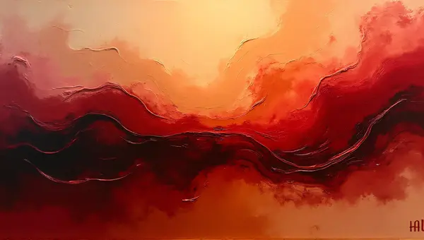 Swirling Crimson And Umber Abstract Art