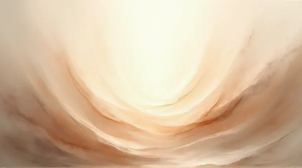Large-scale artwork with swirling pale and sepia tones and dynamic shapes under soft natural light