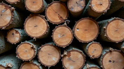 Symmetrical Pattern of Rough Cylindrical Wood Logs