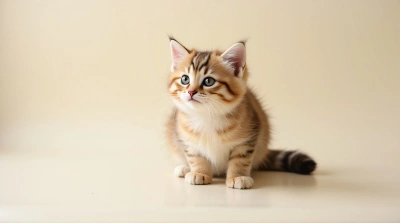 Tabby Cat With Striped Coat On Light Surface