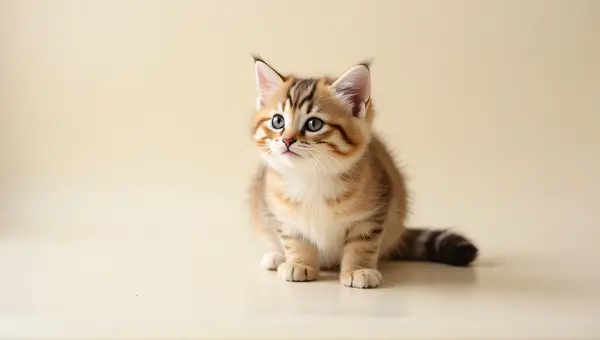 Tabby Cat With Striped Coat On Light Surface