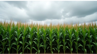 Tall Corn Stalks Under Moody Gray Sky