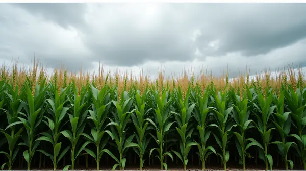 Tall Corn Stalks Under Moody Gray Sky