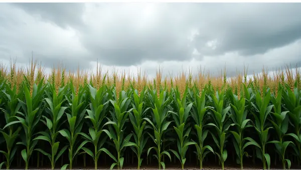 Tall Corn Stalks Under Moody Gray Sky