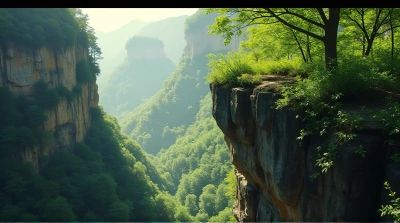 Tall Emerald Foliage Along Steep Precipice Edge