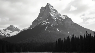 Tall Evergreen Covered Peak With Cloudy Sky