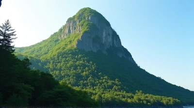 Tall Forested Peak In Bright Daylight
