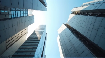 Tall Gray Towers In Sunlight With Blue Sky
