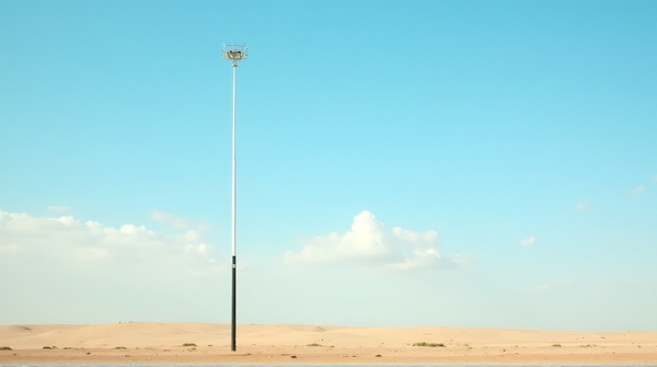 Tall Metal Pole On Dry Earth With Clear Sky