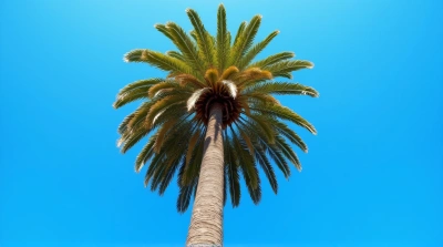 Tall Palm Tree Against Bright Blue Sky