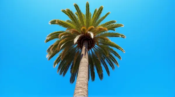 Tall Palm Tree Against Bright Blue Sky