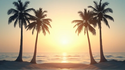 Tall Palm Trees Backlit By Ocean Morning Light