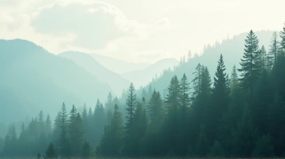 Tall Pine Trees On Steep Hills With Cloudy Sky
