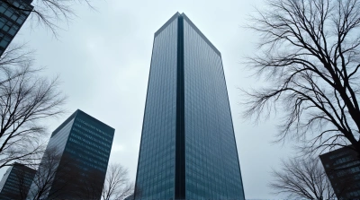 Tall Reflective Tower Among Leafless Trees