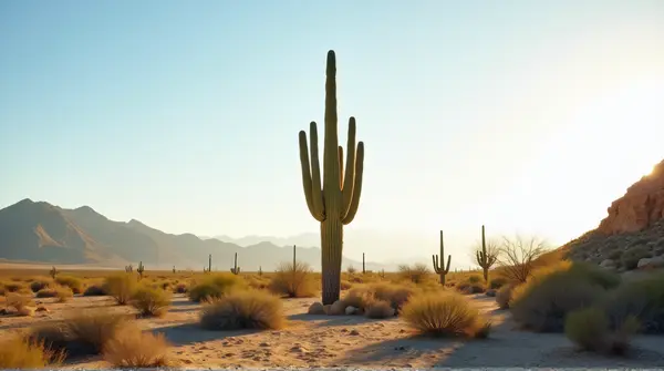 Tall Saguaro Cactus Under Sunlit Sky