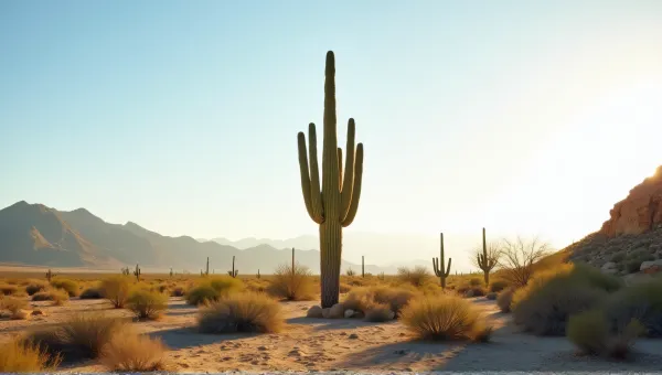 Tall Saguaro Cactus Under Sunlit Sky