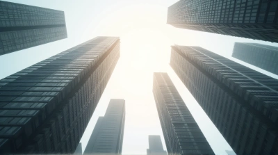 Tall Skyscrapers Stretching Into Pale Morning Sky