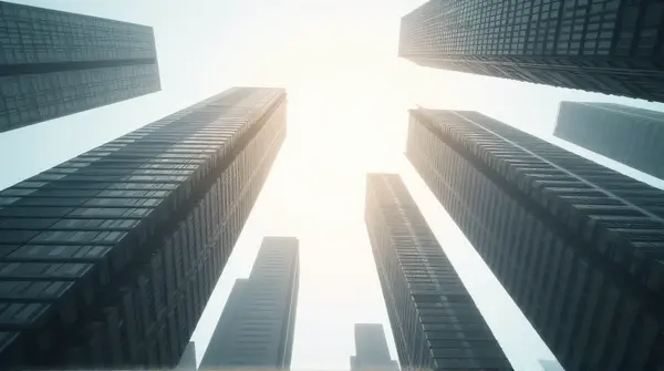 Tall Skyscrapers Stretching Into Pale Morning Sky