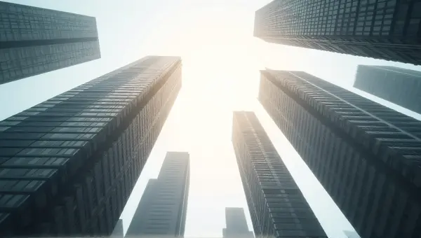 Tall Skyscrapers Stretching Into Pale Morning Sky