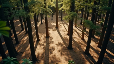 Tall Tree Trunks Casting Intricate Shadows