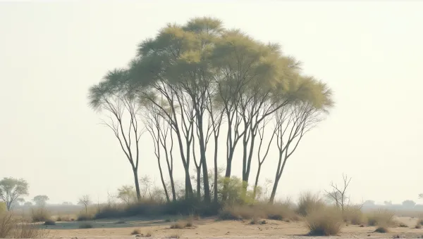 Tall Trees Clustered Under Pale Sky