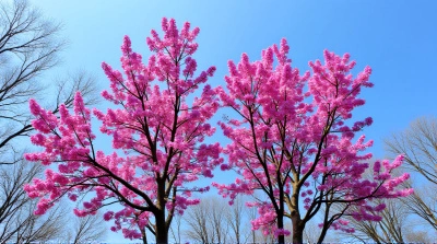 Tall Trees Covered In Vibrant Magenta Blossoms