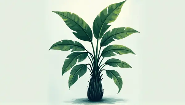 Tall Tropical Plant With Dark Emerald Leaves