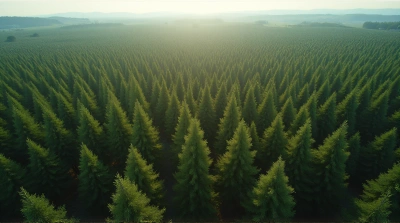 Tall Wooded Trunks With Leaf Clusters Over Rolling Land