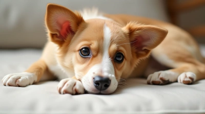 Tan Short-Haired Dog Lying Down Soft Light