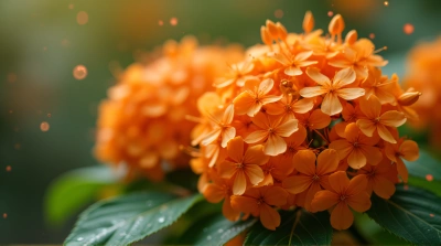 Tangerine Blossoms Clustered on Leafy Stems