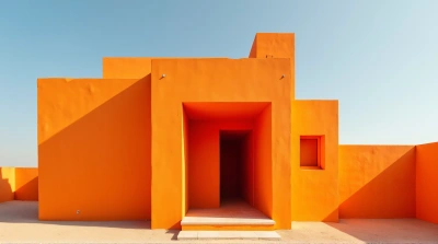 Tangerine Cement Building Geometric Shapes Low Angle