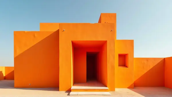 Tangerine Cement Building Geometric Shapes Low Angle