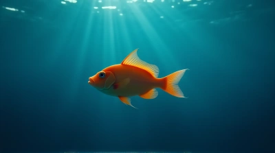 Tangerine Fish Swimming in Deep Blue Water