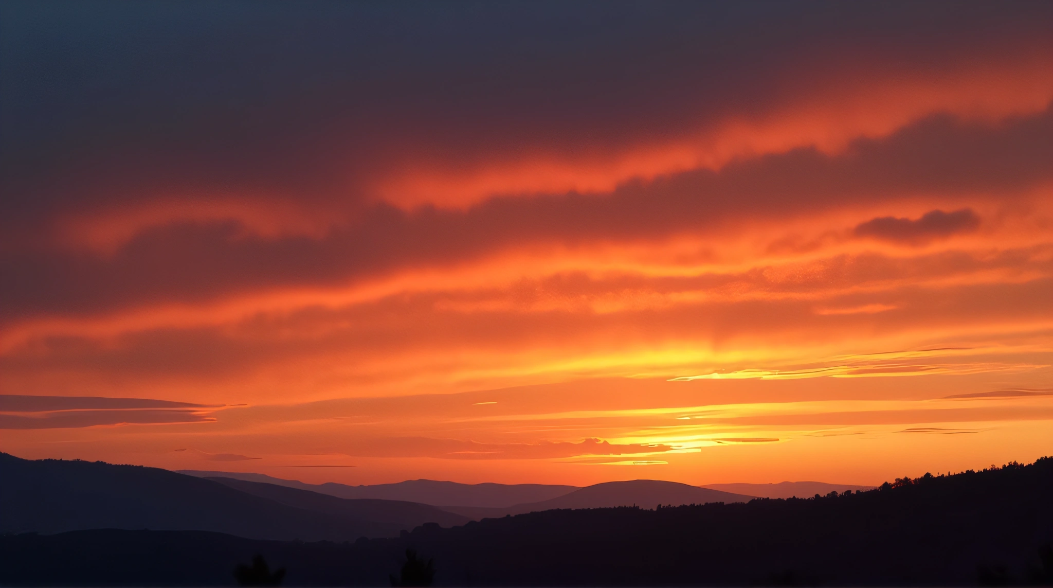 Tangerine Twilight Sky Over Rolling Hills