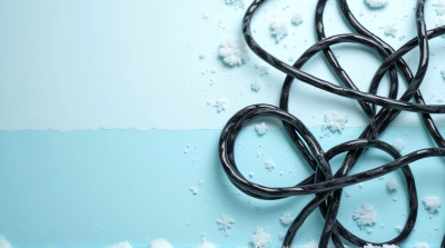Tangled Glossy Wires Over Pale Cerulean Surface