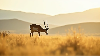Tawny Antelope Grazing On Meadow Landscape