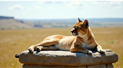 Tawny Cat Resting on Sunlit Stone Platform