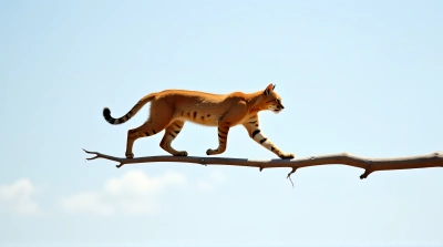 Tawny Cat Walking On Horizontal Limb