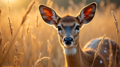 Tawny Deer Portrait With Sunlit Fur Texture